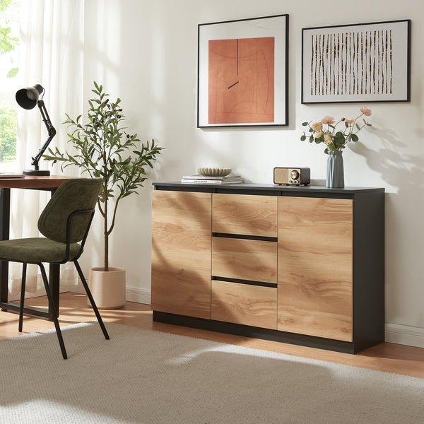 Sideboard Kyr Svart/Ekoptik rustik [en.casa]