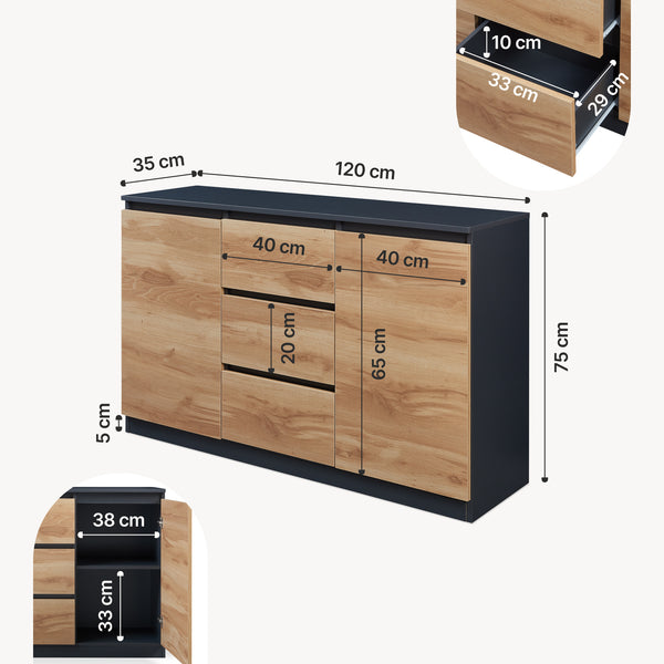 Sideboard Kyr Svart/Ekoptik rustik [en.casa]