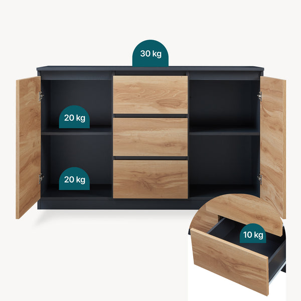 Sideboard Kyr Svart/Ekoptik rustik [en.casa]