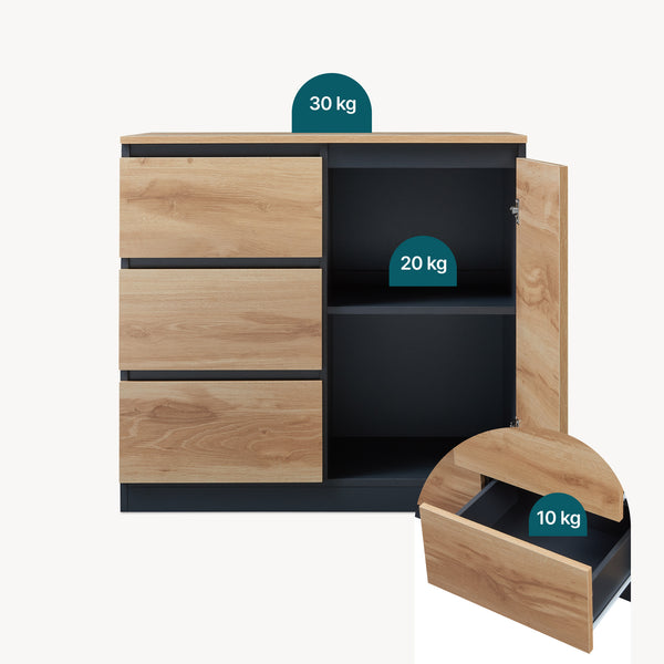 Sideboard Kyr Svart/Ekoptik rustik [en.casa]