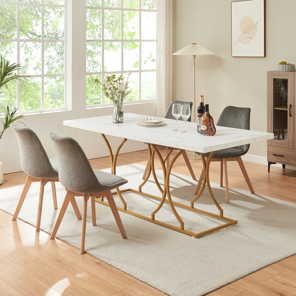 Matbord Figa för 6 personer marmorlook, vit / guld [en.casa] - premiumXL