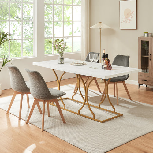 Matbord Figa för 6 personer marmorlook, vit / guld [en.casa] - premiumXL