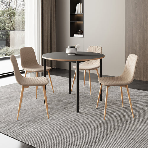 Matgrupp Lindesberg 5-del. rund bordsskiva Grå/Ljusbrun [en.casa]