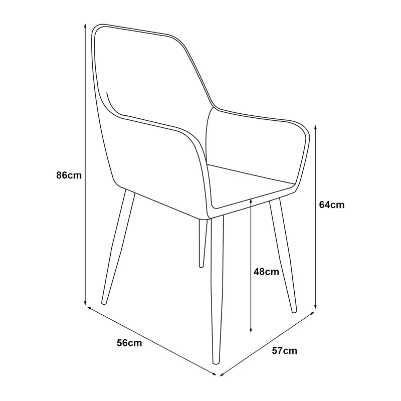 Måttskiss Karmstol Hollola set om 2 sammet stål 86x57x56 cm [en.casa] välj modell