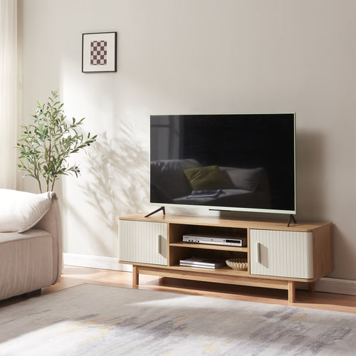 TV-skåp Ferrersp med 2 dörrar 140x40x45 cm eklook/sandfärgad [en.casa]