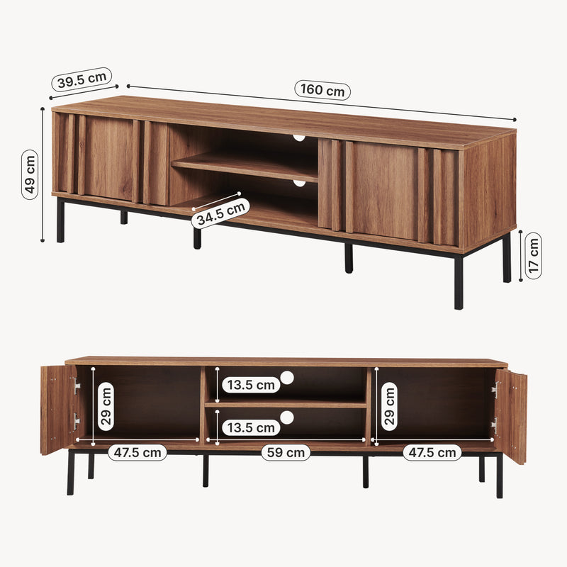 Måttskiss TV-bänk Kilmandar 160x40x49 cm valnötslook [en.casa]