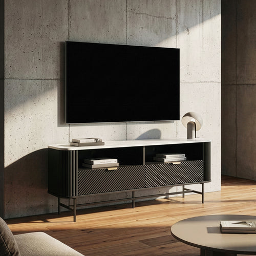 TV-lågt bord Olvehok 140x40x55 cm Svart/marmorutseende, vit [en.casa]