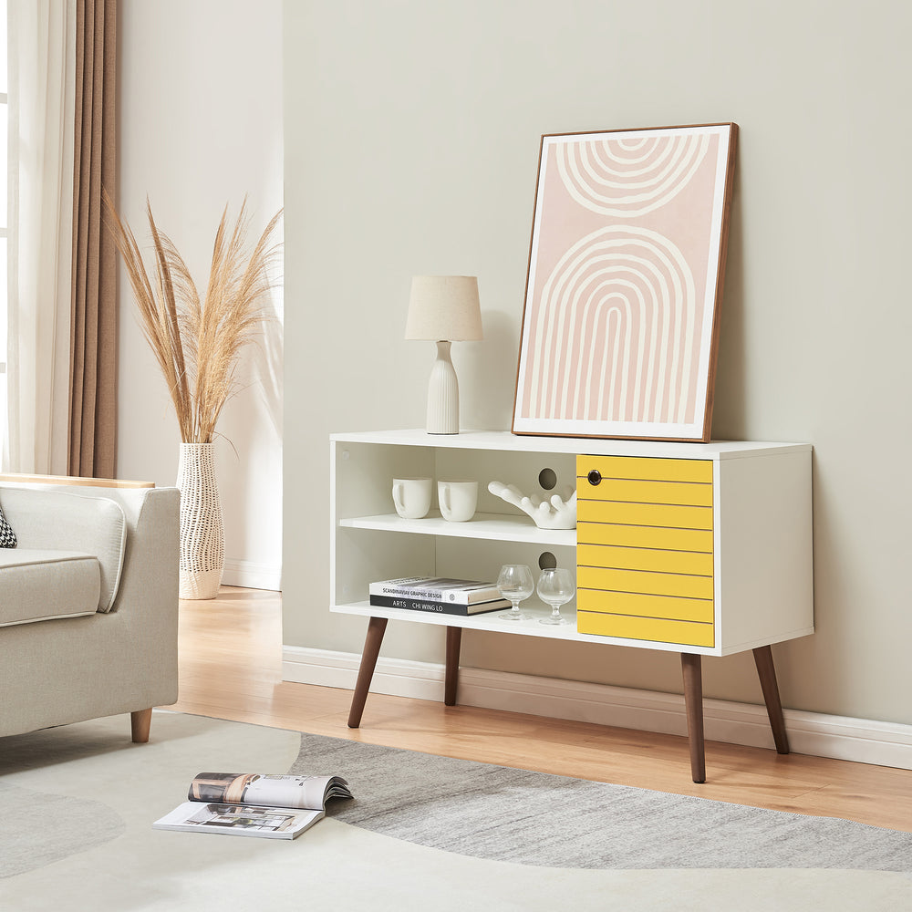 TV-skåp Vare 100x40x66 cm Vit/Gul [en.casa] - premiumXL