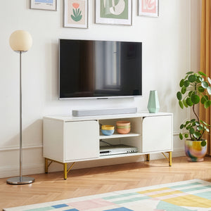 TV-bänk Reyri 120x39x52 cm Vit/Guldfärgad [en.casa]