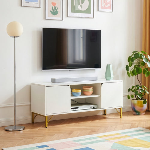 TV-bänk Reyri 120x39x52 cm Vit/Guldfärgad [en.casa]