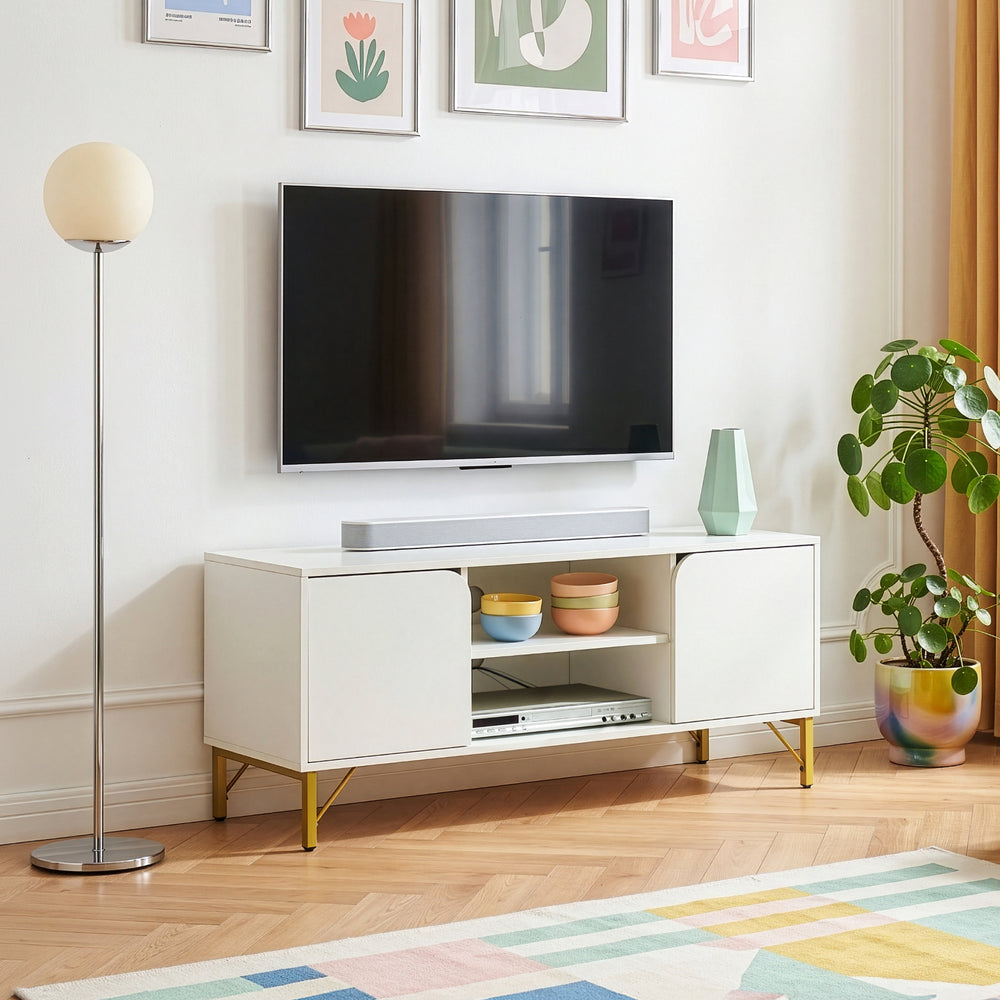 TV-bänk Reyri 120x39x52 cm Vit/Guldfärgad [en.casa]
