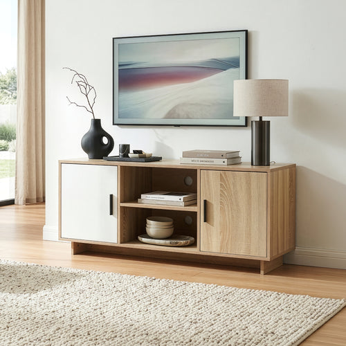 TV-bänk Kenta 120x39x52 cm Sonoma-eklook/Vit [en.casa]