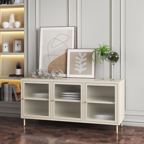 TV - Skåp Lindau Stål 120x40x59 cm Cremevit [en.casa] - premiumXL