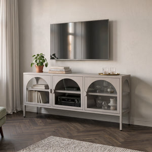 Vitrinskåp-Sideboard Klippestad Stål 118x35x55 cm Varmgrå [en.casa]