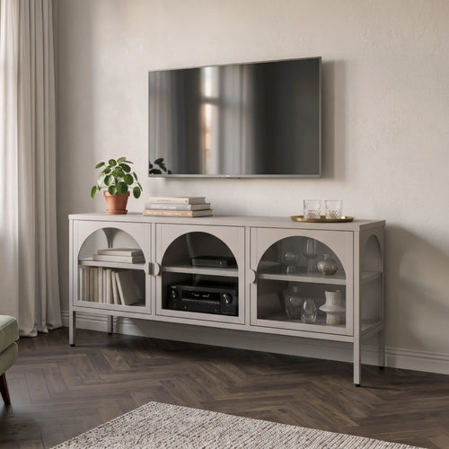 Vitrinskåp-Sideboard Klippestad Stål 118x35x55 cm Varmgrå [en.casa]