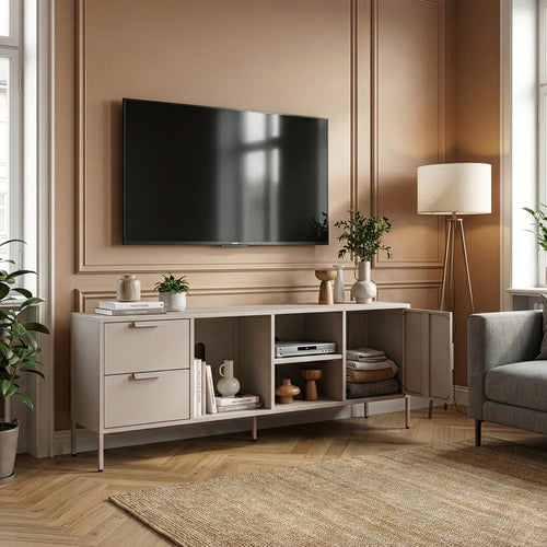 TV-bänk Kliri Stål 150x35x58 cm Varmgrå [en.casa]