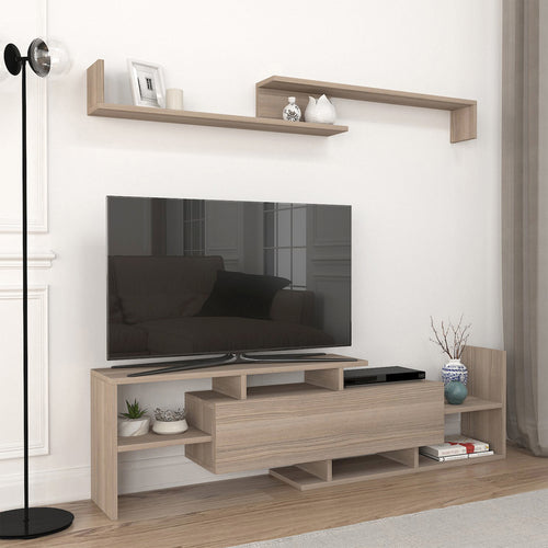 TV-bänk Liksefte med vägghylla 154x28x42 cm [en.casa]