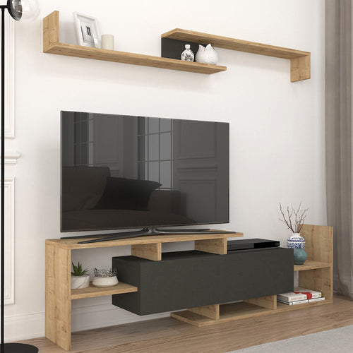 TV-bänk Liksefte med vägghylla 154x28x42 cm [en.casa]