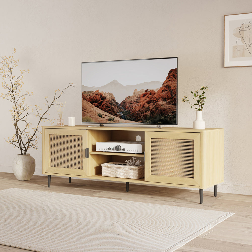 TV-bänk Lukhomso 152x40x54 cm Eklook/Rattanlook [en.casa]