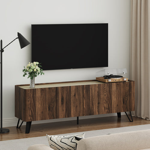 TV-bänk Trorlon 160x40x55 cm Valnötslook/Travertin [en.casa]