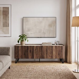 TV-bänk Trorlon 160x40x55 cm valnötslook/travertin [en.casa]