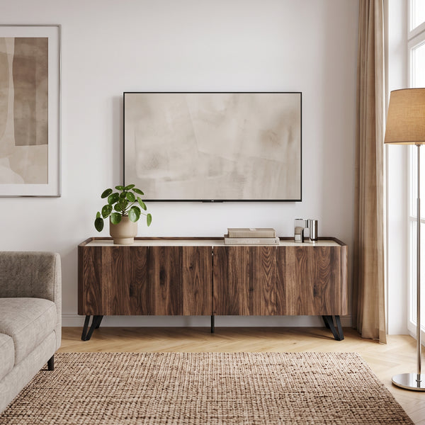 TV-bänk Trorlon 160x40x55 cm valnötslook/travertin [en.casa]