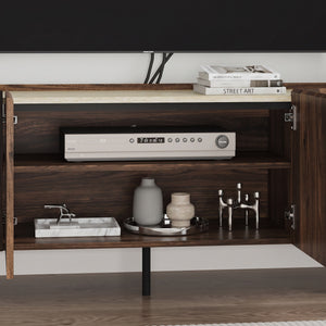 TV-bänk Trorlon 160x40x55 cm valnötslook/travertin [en.casa]