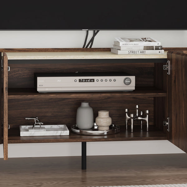 TV-bänk Trorlon 160x40x55 cm valnötslook/travertin [en.casa]