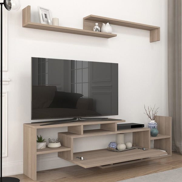 TV-bänk Liksefte med vägghylla 154x28x42 cm [en.casa]