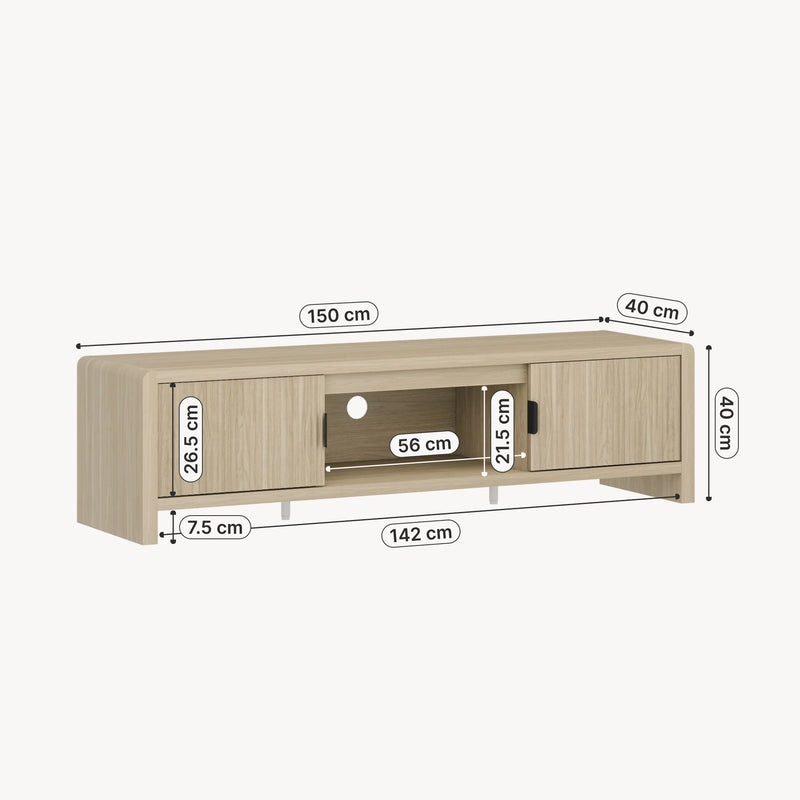 Måttskiss TV-bänk Lukkodso 150x40x40 cm [en.casa]