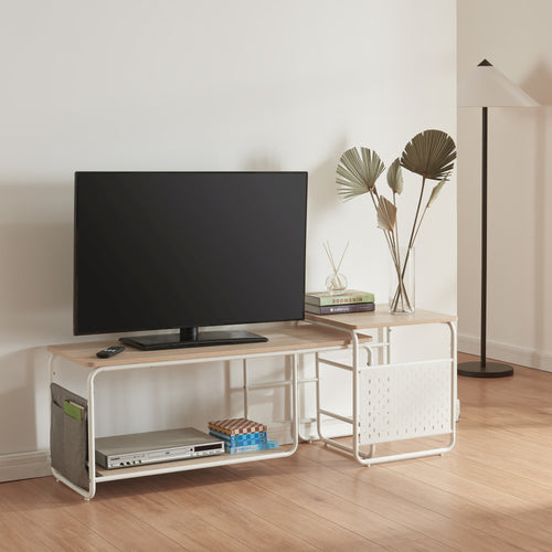 TV-bord Dyrøy med sidobord Vit/Ek [en.casa] - premiumXL