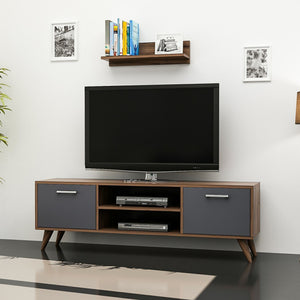 TV-bord med vägghylla Haderslev valnötlook / antracit [en.casa]