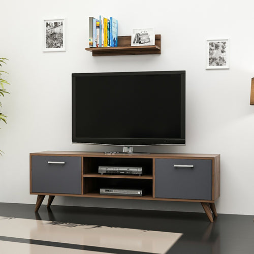 TV-bord med vägghylla Haderslev valnötlook / antracit [en.casa]