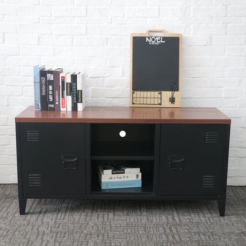 TV-bänk Pälkäne stål trämönster svart 58x113x40 cm [en.casa] 