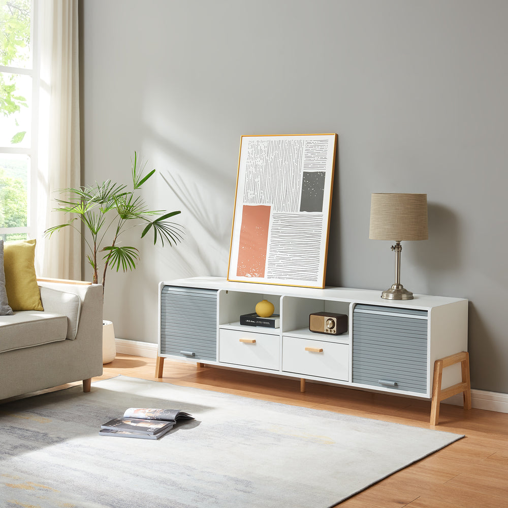 TV-skåp Kvaefjord 160x40x52 cm Vit/Grå [en.casa] - premiumXL