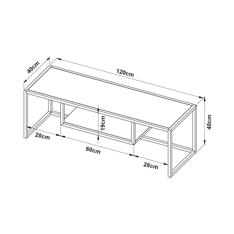 Måttskiss TV-bord Isokyrö Metall 120x40x40 cm [en.casa]