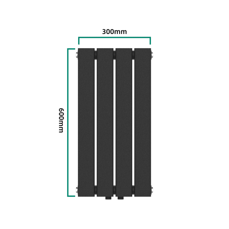 Måttskiss Designradiator Nore Svart 60x30cm Enkelskikt 249W [neu.haus]