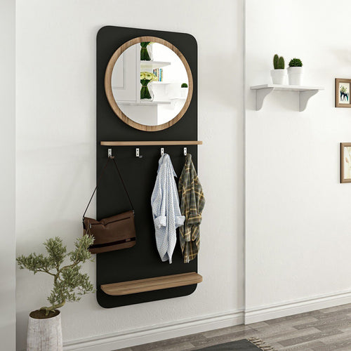 Garderobspanel Helsinge med spegel 150x60x15 cm svart [en.casa]