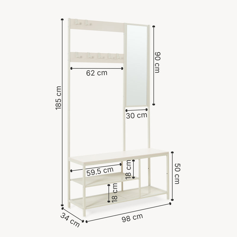 Måttskiss Garderobsställning Napinerg med spegel och skohylla 185x98x34 cm [en.casa]