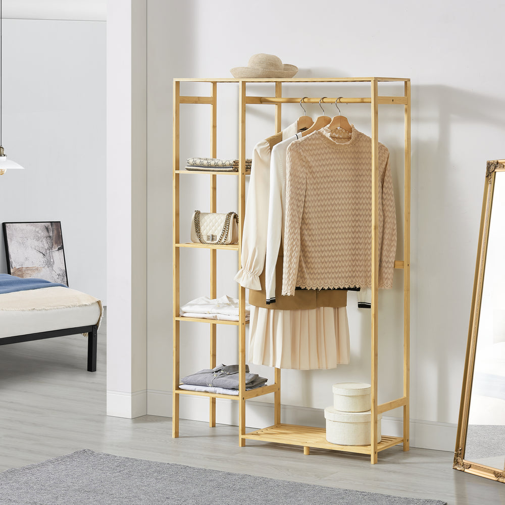 Garderobställ Eurajoki 139x100x40 cm bambu natur [en.casa] - premiumXL