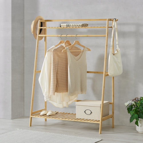 Garderobställ Föglö 139 x 100 x 40 cm bambu natur [en.casa] - premiumXL