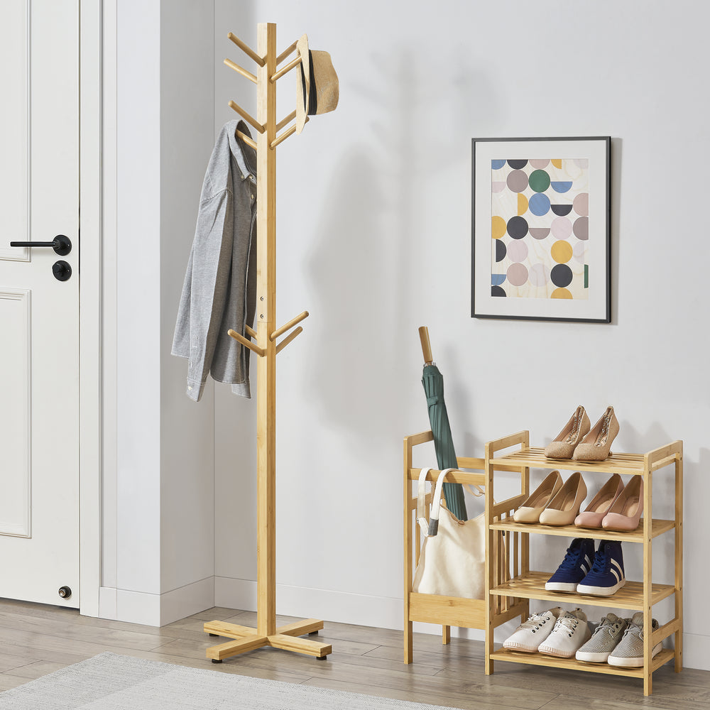 Garderobställ Jämsä 176 x 38 x 38 cm 12 krokar bambu natur [en.casa] - premiumXL