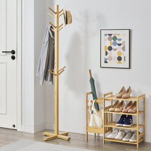 Garderobställ Jämsä 176 x 38 x 38 cm 12 krokar bambu natur [en.casa] - premiumXL