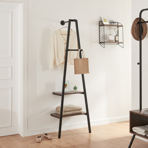 Väggmonterad klädhängare Bjørnafjorden med hyllor 174x56x40 cm valnötsfärg [en.casa] 