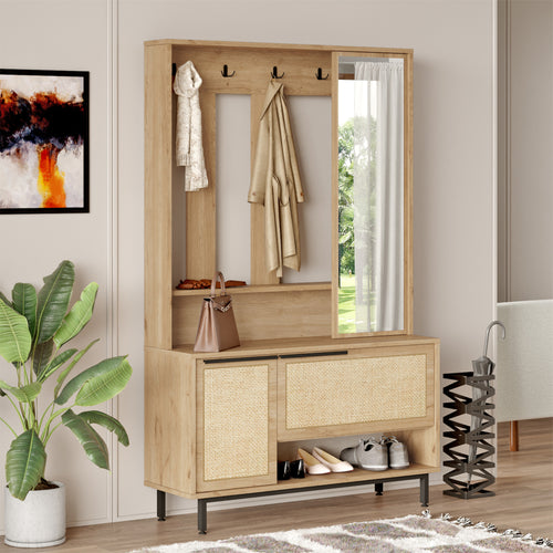 Kompaktgarderob Kvænangen 78x112x36 cm ek/rattanlook [en.casa] - premiumXL