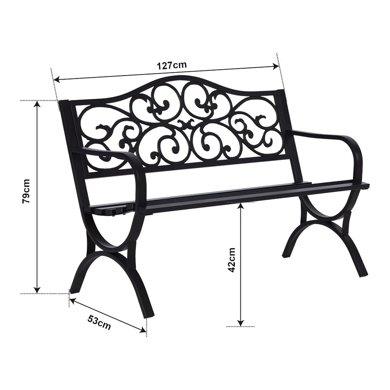 Måttskiss Trädgårdsbänk Utav 127x53x79 cm pulverlackerat stål [casa.pro] 