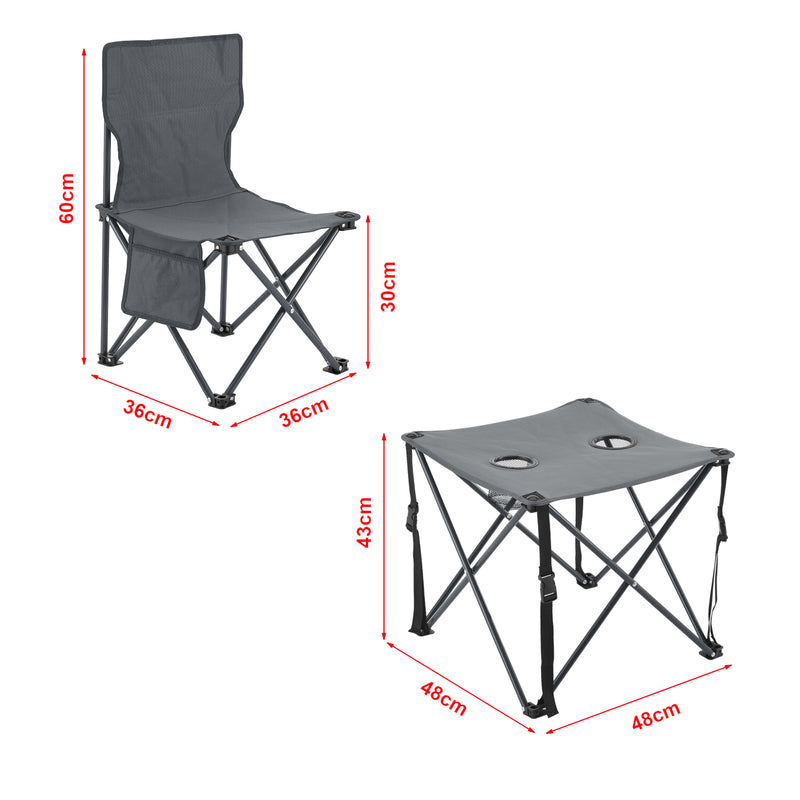 Måttskiss Campingset Banzi av bord och 2 hopfällbara stolar [casa.pro]