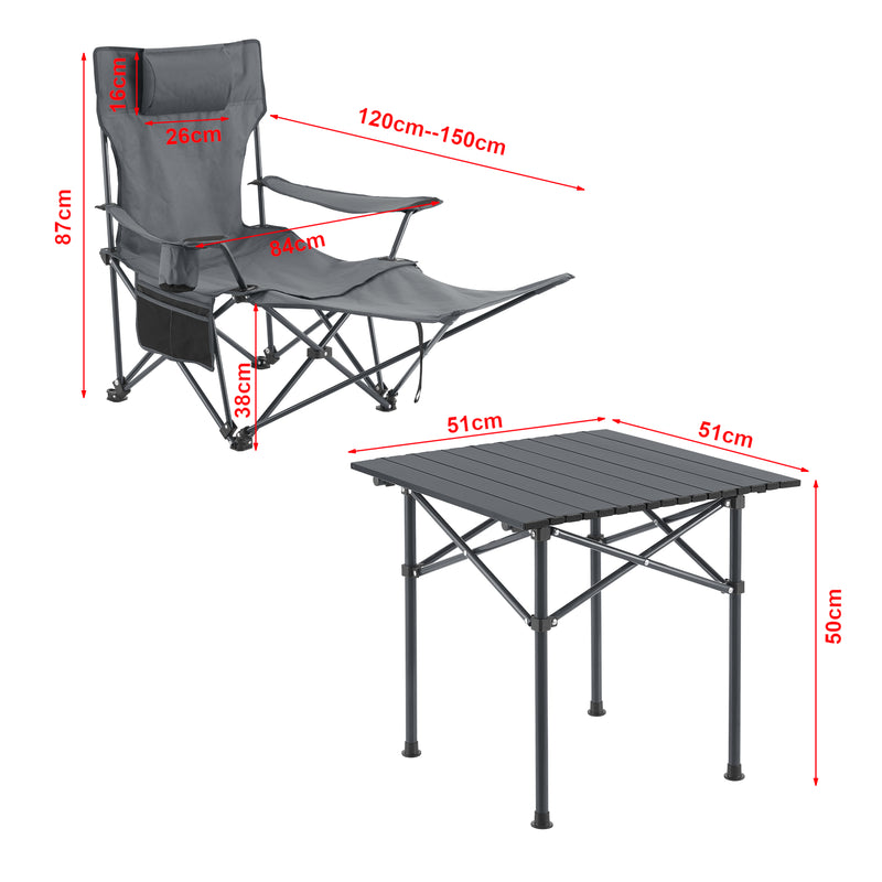 Måttskiss Campingset Bellante av bord och hopfällbara stolar stål [casa.pro]