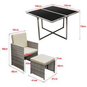 Loungeset Cieza 9 delar 1 bord 4 stolar 4 pallar med dynor [en.casa] välj modell