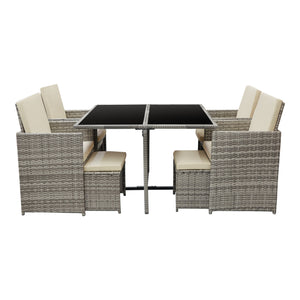 Loungeset Cieza 9 delar 1 bord 4 stolar 4 pallar med dynor [en.casa] välj modell